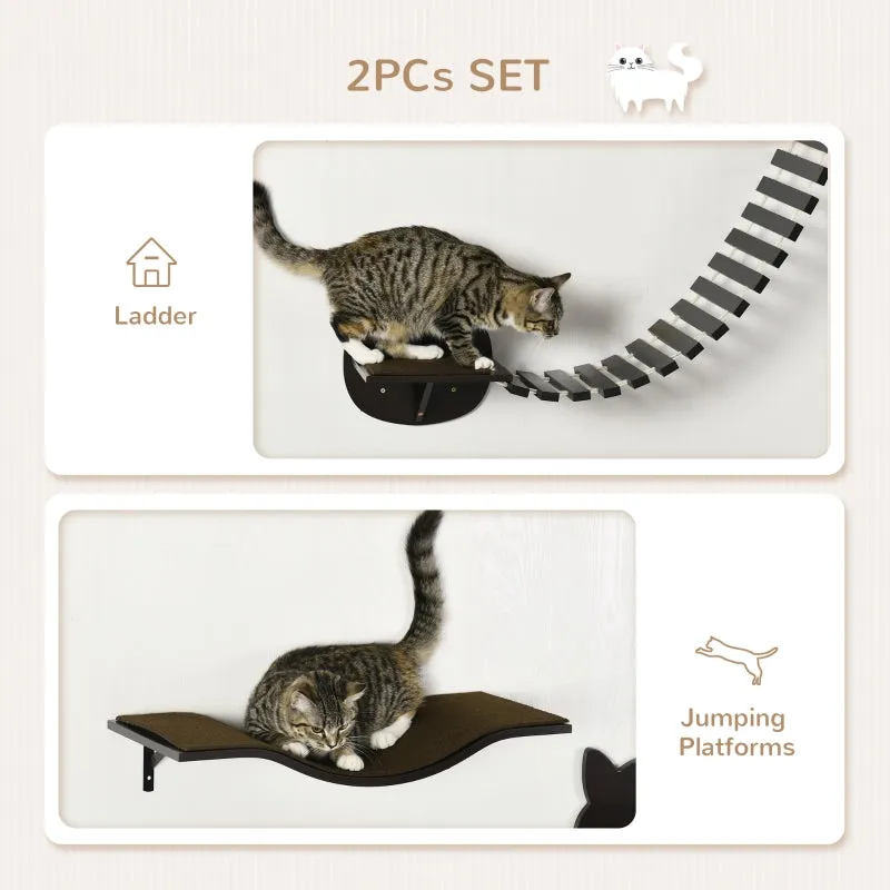 2pc Wall-Mounted Cat Climbing Shelf - Coffee Brown