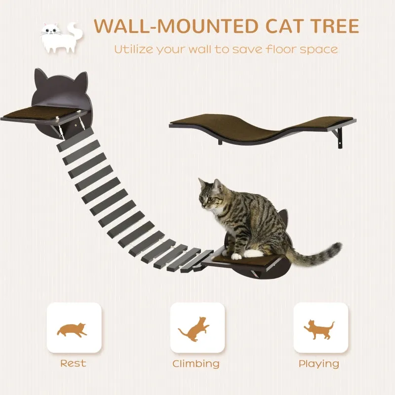 2pc Wall-Mounted Cat Climbing Shelf - Coffee Brown