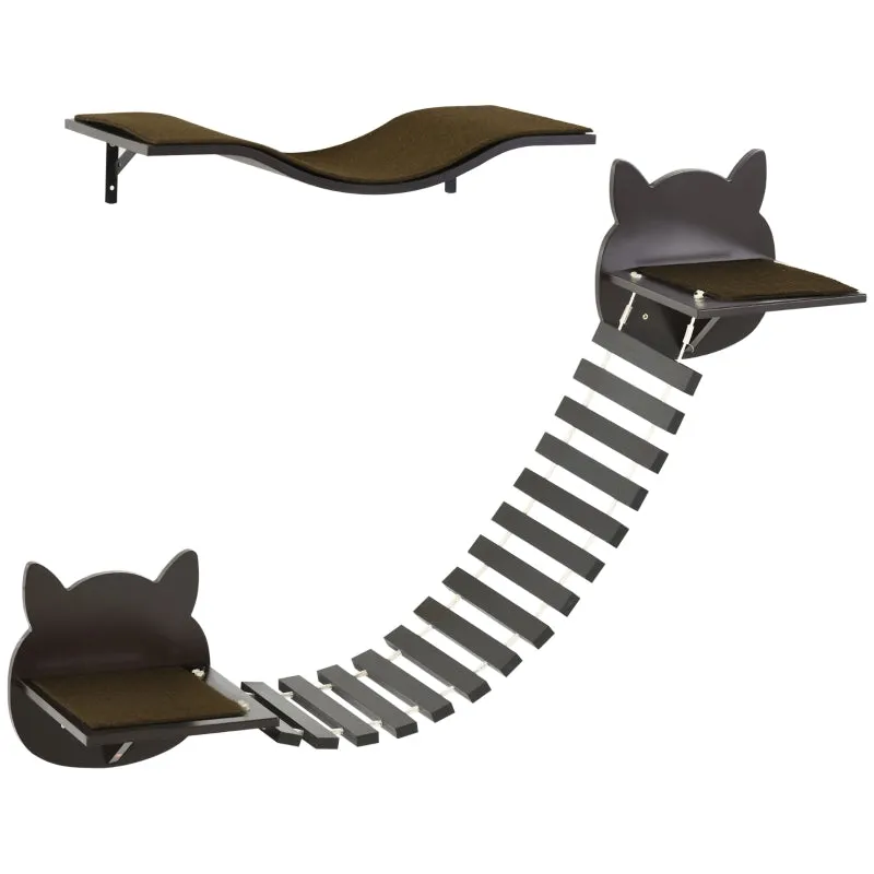 2pc Wall-Mounted Cat Climbing Shelf - Coffee Brown