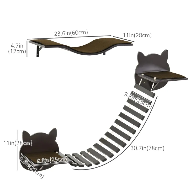 2pc Wall-Mounted Cat Climbing Shelf - Coffee Brown