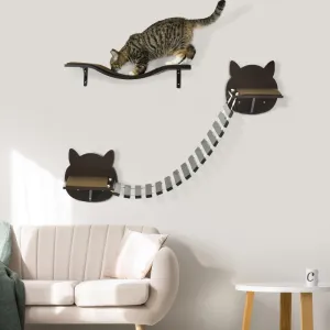2pc Wall-Mounted Cat Climbing Shelf - Coffee Brown