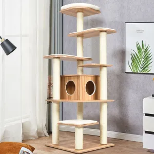 34'' Multi-Layer Wood Platform Cat Tree - Natural