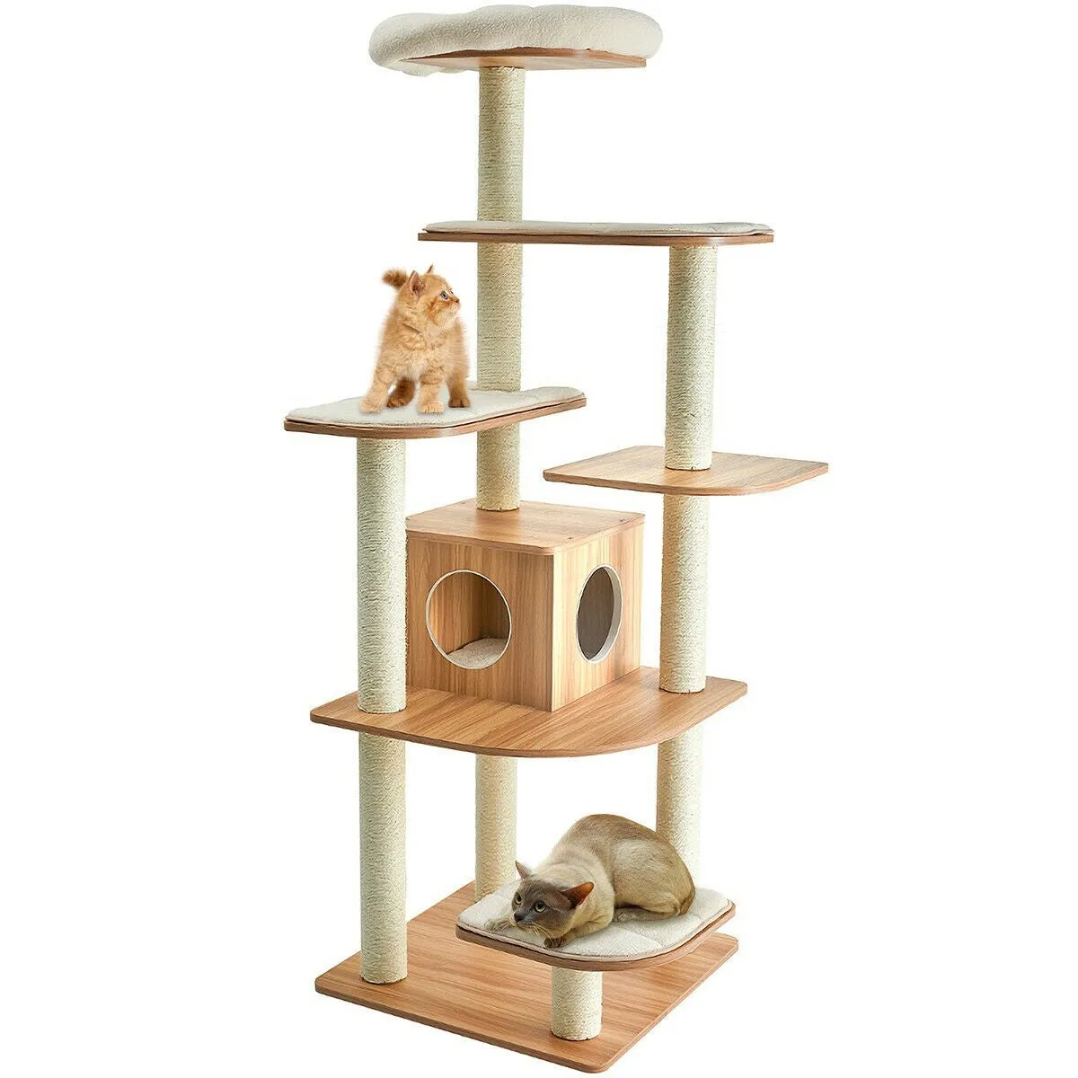 34'' Multi-Layer Wood Platform Cat Tree - Natural
