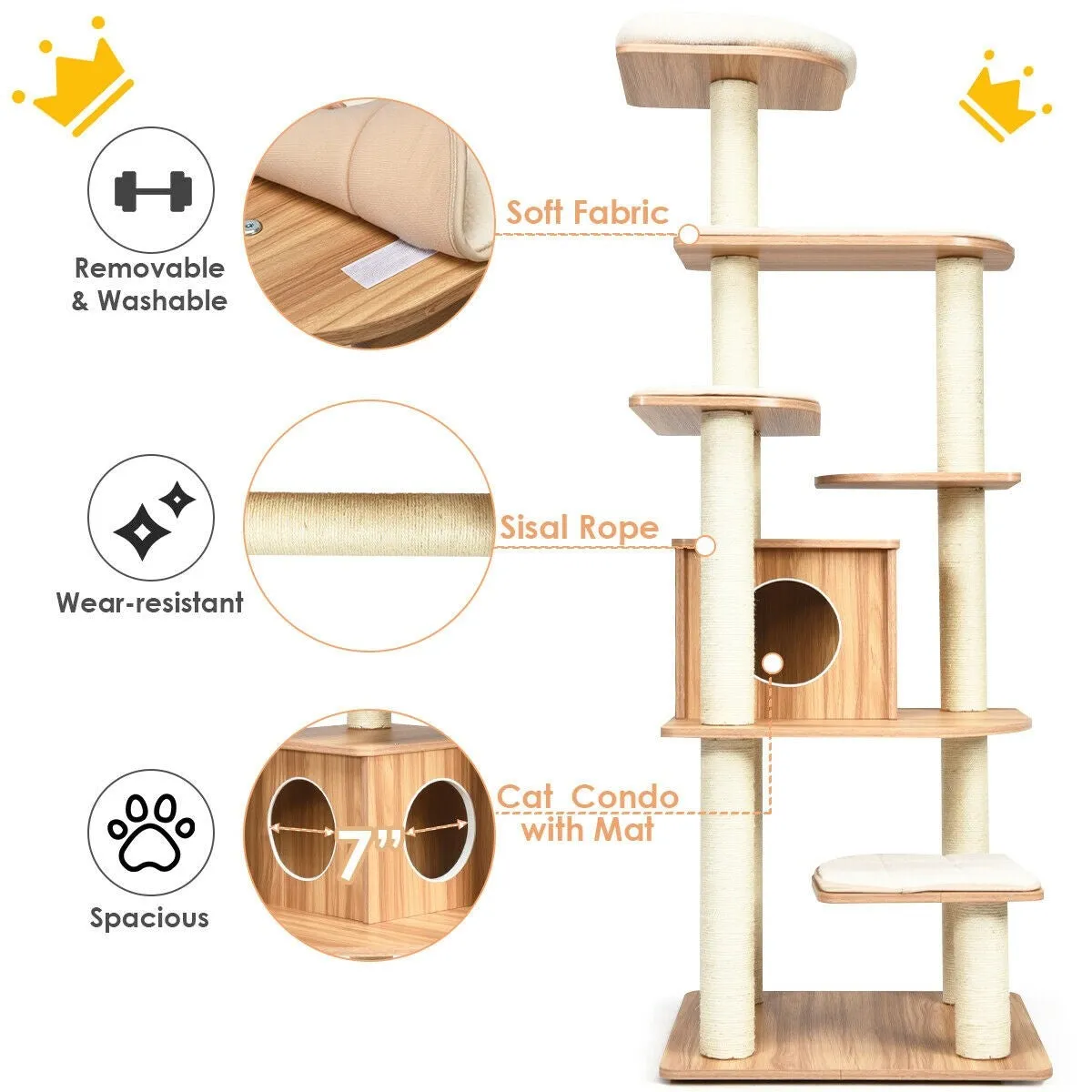 34'' Multi-Layer Wood Platform Cat Tree - Natural