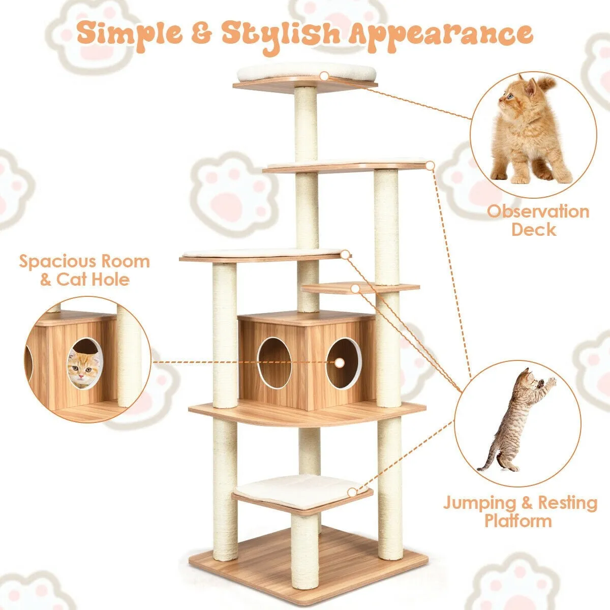 34'' Multi-Layer Wood Platform Cat Tree - Natural