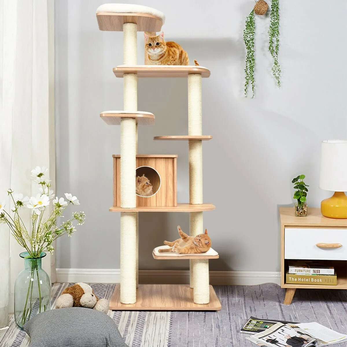 34'' Multi-Layer Wood Platform Cat Tree - Natural