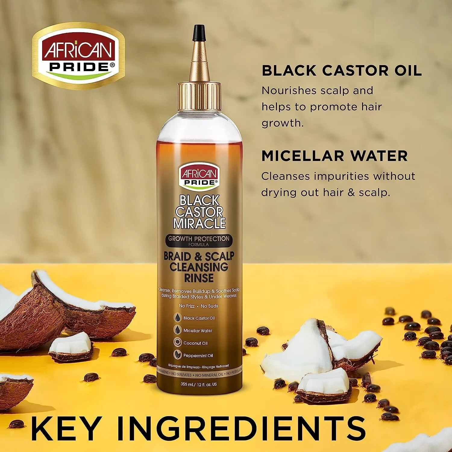 African Pride Black Castor Growth Protection Braid & Scalp Cleansing Rinse 355ml