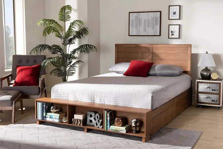 Albany Ash Walnut Brown Wood 4-Drawer Platform Storage Bed w/Built-In Shelves (Full)