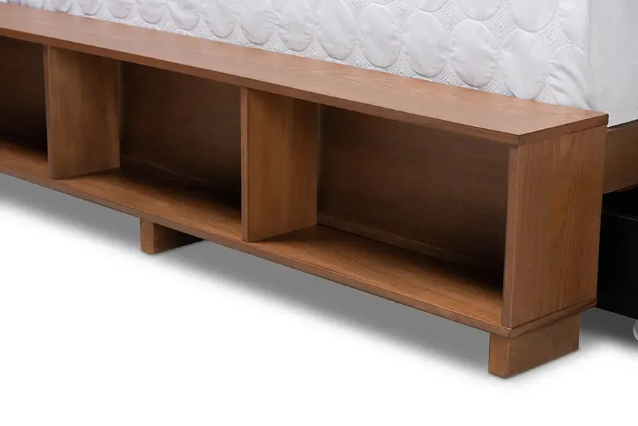 Albany Ash Walnut Brown Wood 4-Drawer Platform Storage Bed w/Built-In Shelves (Full)