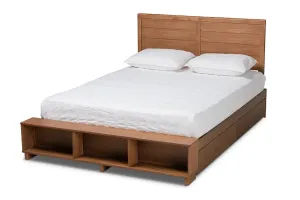 Albany Ash Walnut Brown Wood 4-Drawer Platform Storage Bed w/Built-In Shelves (Full)