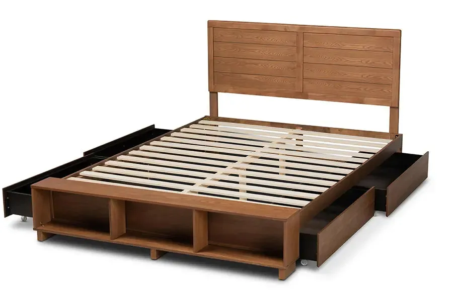 Albany Ash Walnut Brown Wood 4-Drawer Platform Storage Bed w/Built-In Shelves (Full)