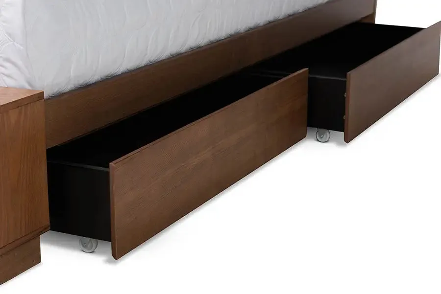 Albany Ash Walnut Brown Wood 4-Drawer Platform Storage Bed w/Built-In Shelves (Full)