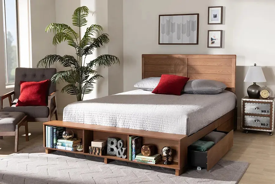 Albany Ash Walnut Brown Wood 4-Drawer Platform Storage Bed w/Built-In Shelves (Full)