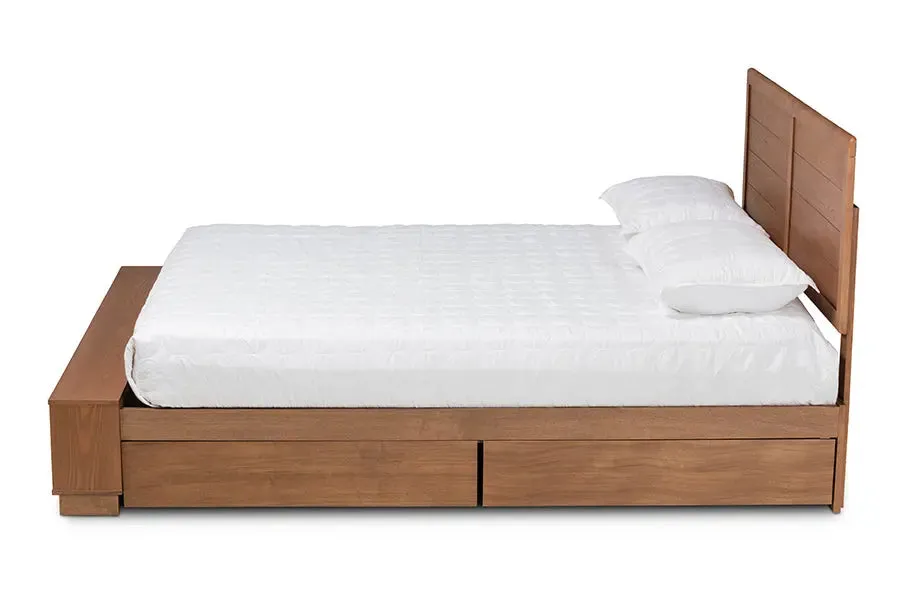Albany Ash Walnut Brown Wood 4-Drawer Platform Storage Bed w/Built-In Shelves (Full)