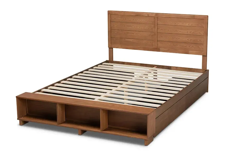 Albany Ash Walnut Brown Wood 4-Drawer Platform Storage Bed w/Built-In Shelves (Full)