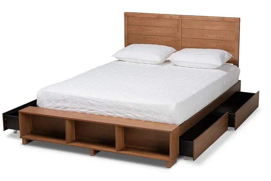 Albany Ash Walnut Brown Wood 4-Drawer Platform Storage Bed w/Built-In Shelves (Full)