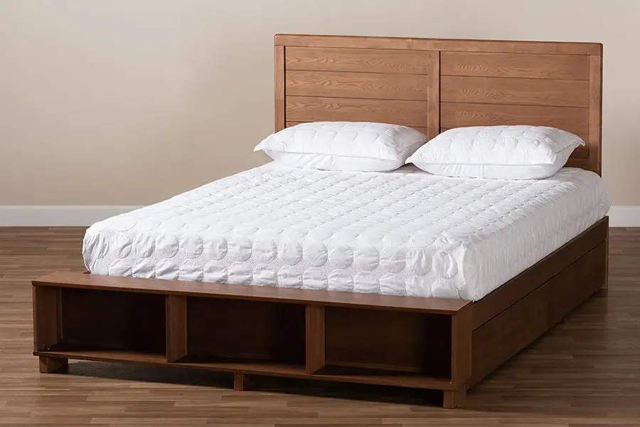 Albany Ash Walnut Brown Wood 4-Drawer Platform Storage Bed w/Built-In Shelves (Full)