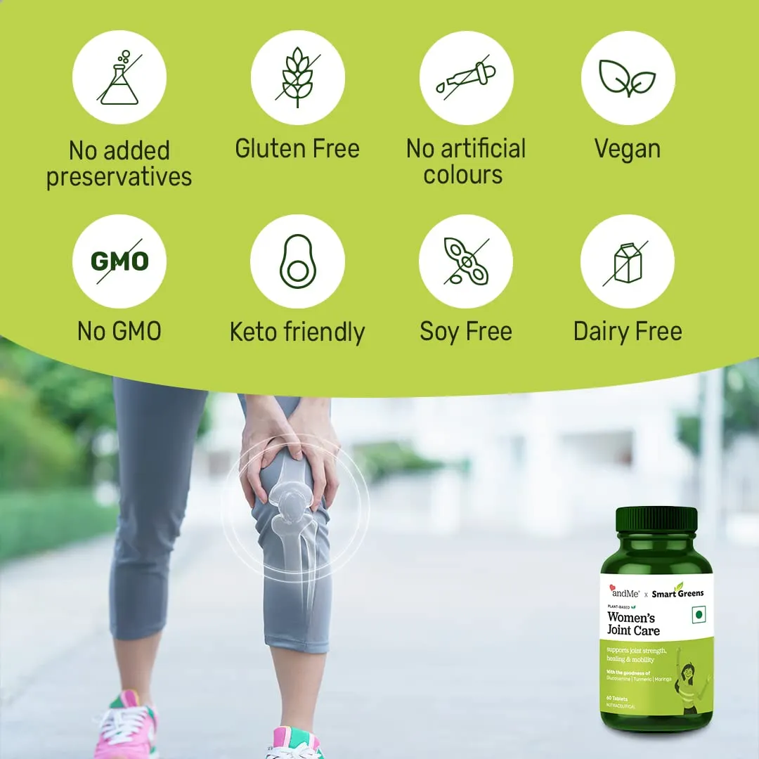 andMe Smart Greens Women’s Joint Care Tablets | Vegan, Plant Based Joint Support Supplement for Women | with Glucosamine, Chondroitin, Turmeric & Amla | Bone, Joint & Cartilage Health | Non-GMO | 60 N