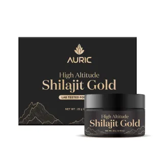 Auric Lab Certified High Altitude Shilajit/Shilajeet Gold Resin 20g | 75% Fulvic Acid   Humic Acid |80  Trace Minerals, Real Brass spoon and Shilajit rock with every order