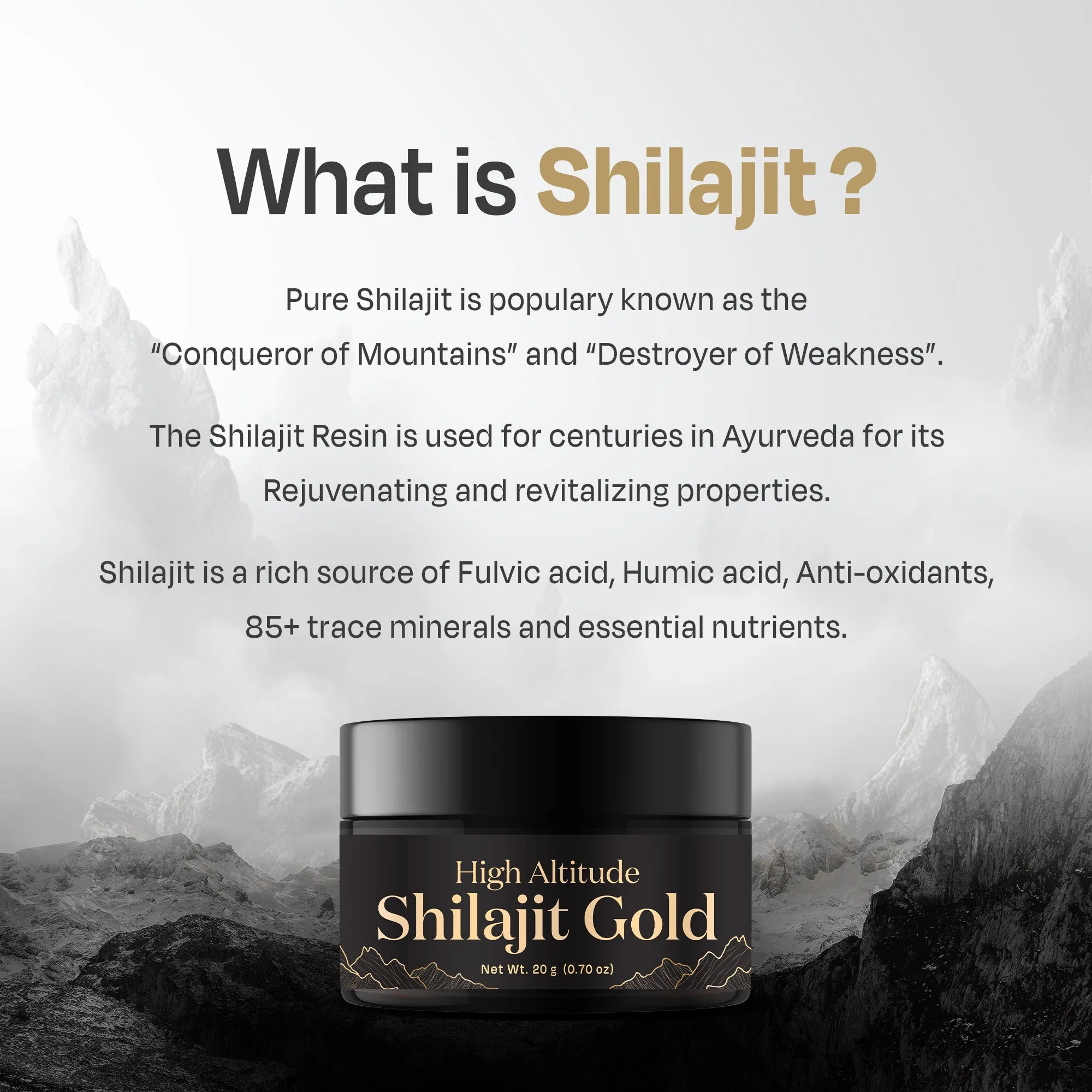 Auric Lab Certified High Altitude Shilajit/Shilajeet Gold Resin 20g | 75% Fulvic Acid   Humic Acid |80  Trace Minerals, Real Brass spoon and Shilajit rock with every order