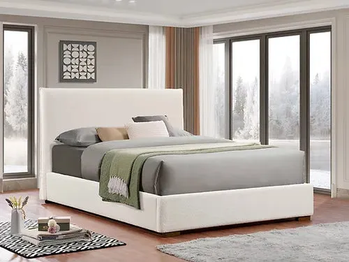 Beige Boucle Fabric Platform Bed With Matching Rocking Chair- Double, Queen or King- Model #5568