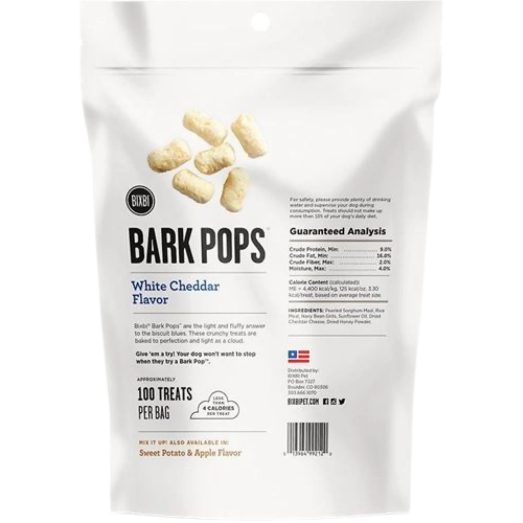 Bixbi Bark Pops White Cheddar Flavor Light & Crunchy Dog Treats, 4-oz bag