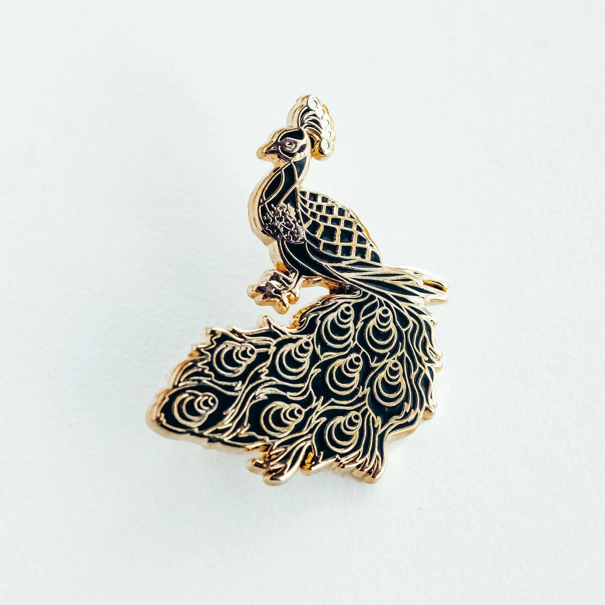 Black & Gold Peacock Enamel Pin