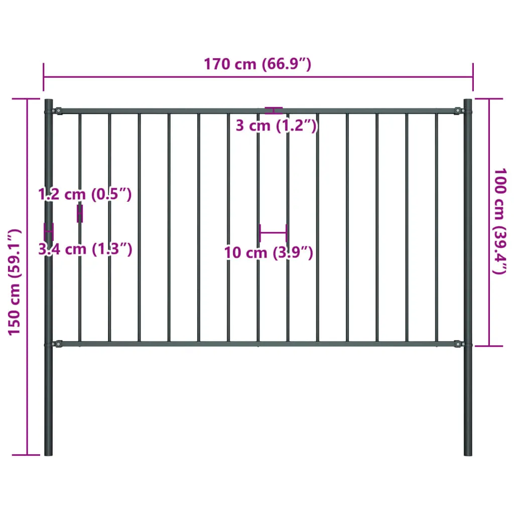 Fence Panel with Posts Powder-coated Steel 1.7x1 m Anthracite