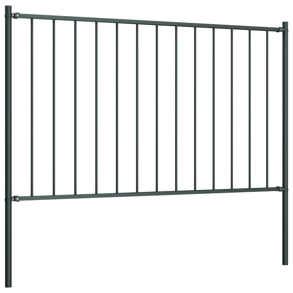 Fence Panel with Posts Powder-coated Steel 1.7x1 m Anthracite
