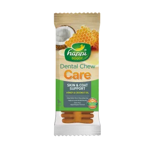 Happi Doggy Dental Chew Care Hard Chew Skin & Coat Support Honey & Coconut Oil Regular 25g