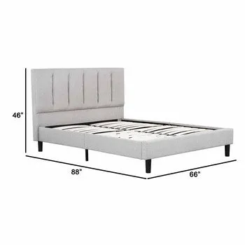 Heli Queen Bed, Gray Linen Upholstered Frame, Vertical Tufted Headboard By Casagear Home