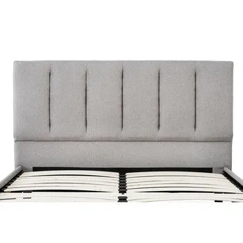 Heli Queen Bed, Gray Linen Upholstered Frame, Vertical Tufted Headboard By Casagear Home