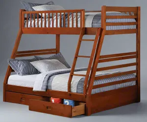 Honey Oak Wooden Bunk Bed Single over Double (Twin / Full) Converts to Two Twin Beds