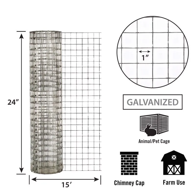 IronRidge 24 in. H X 15 ft. L Galvanized Steel Welded Wire Fence 1 in.