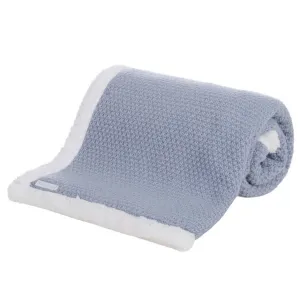 Knitted Baby Blanket - Dusky Blue with Sherpa Back