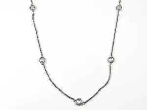 Modern Bezel Style CZ Post Design With Popcorn Chain Long Brass Necklace