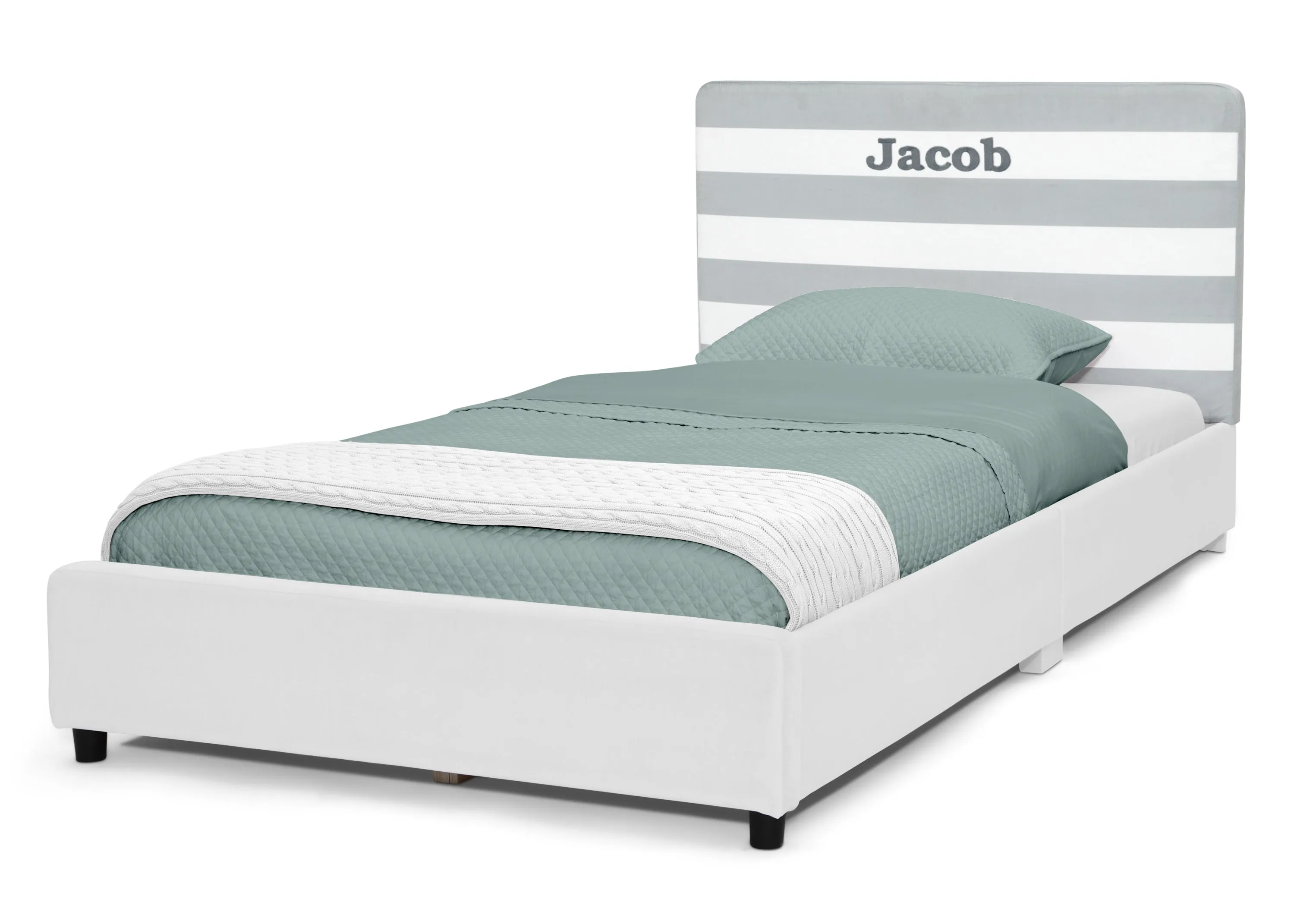 Personalized Upholstered  Twin Bed with Headboard