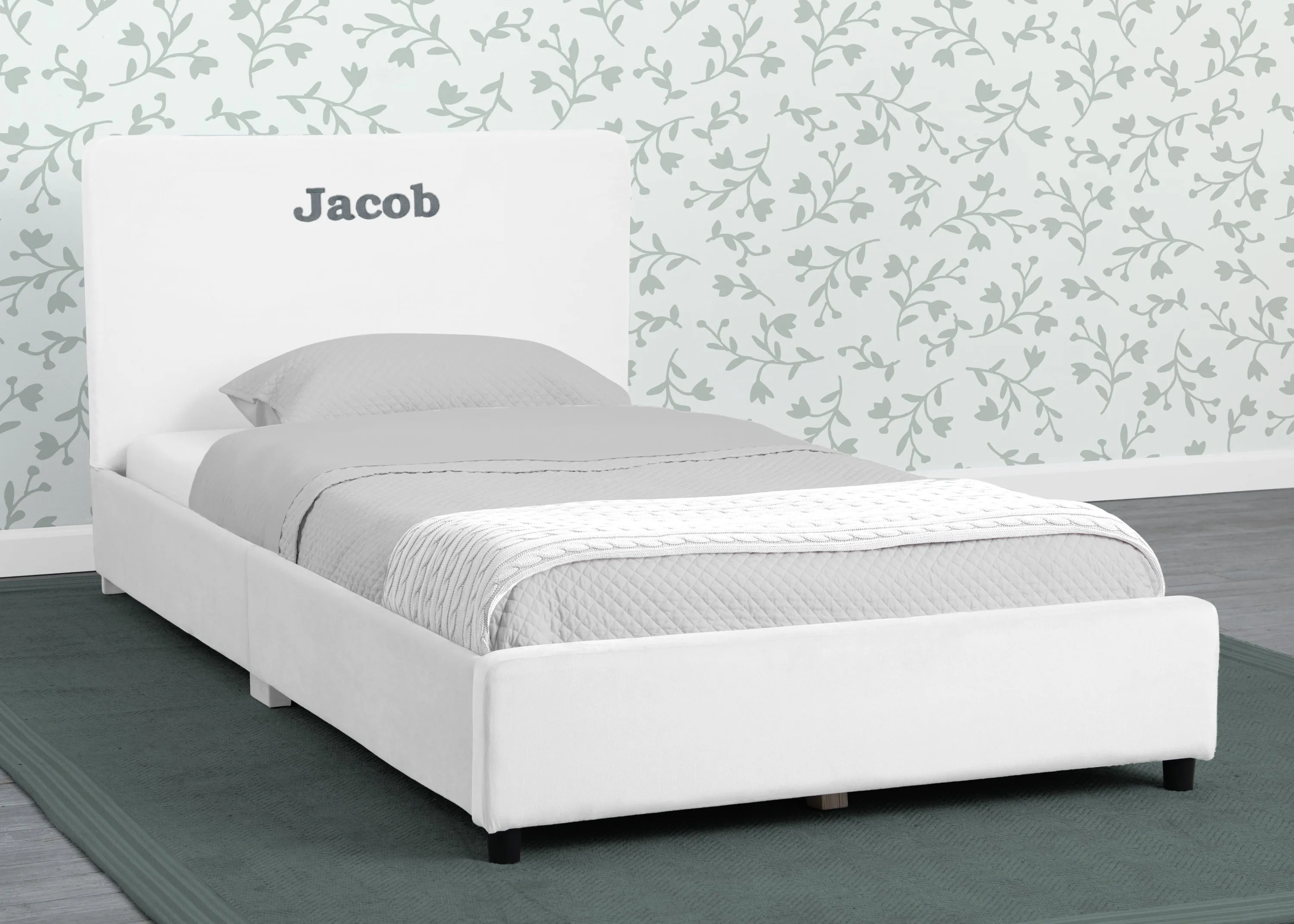 Personalized Upholstered  Twin Bed with Headboard