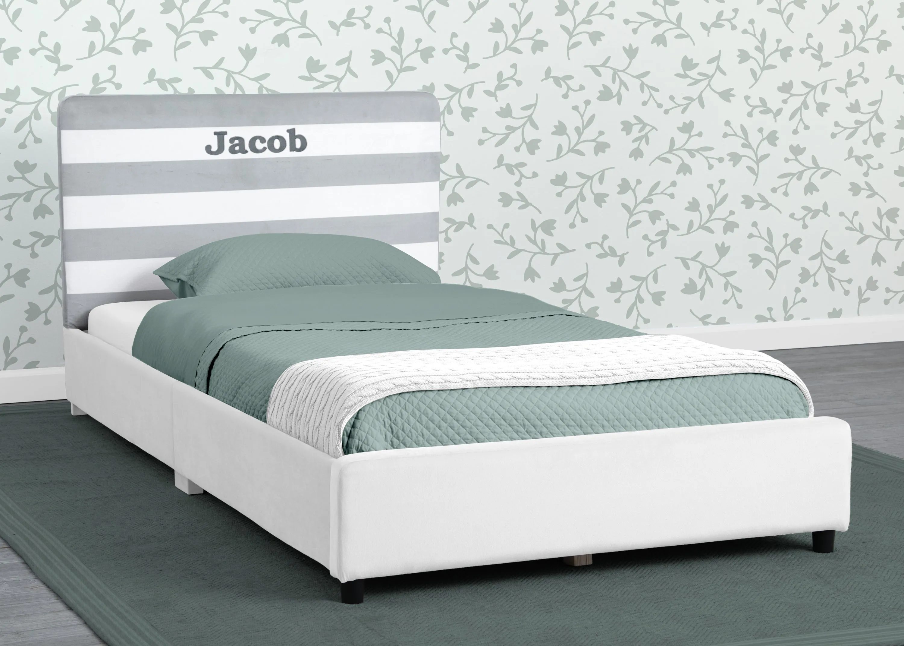 Personalized Upholstered  Twin Bed with Headboard