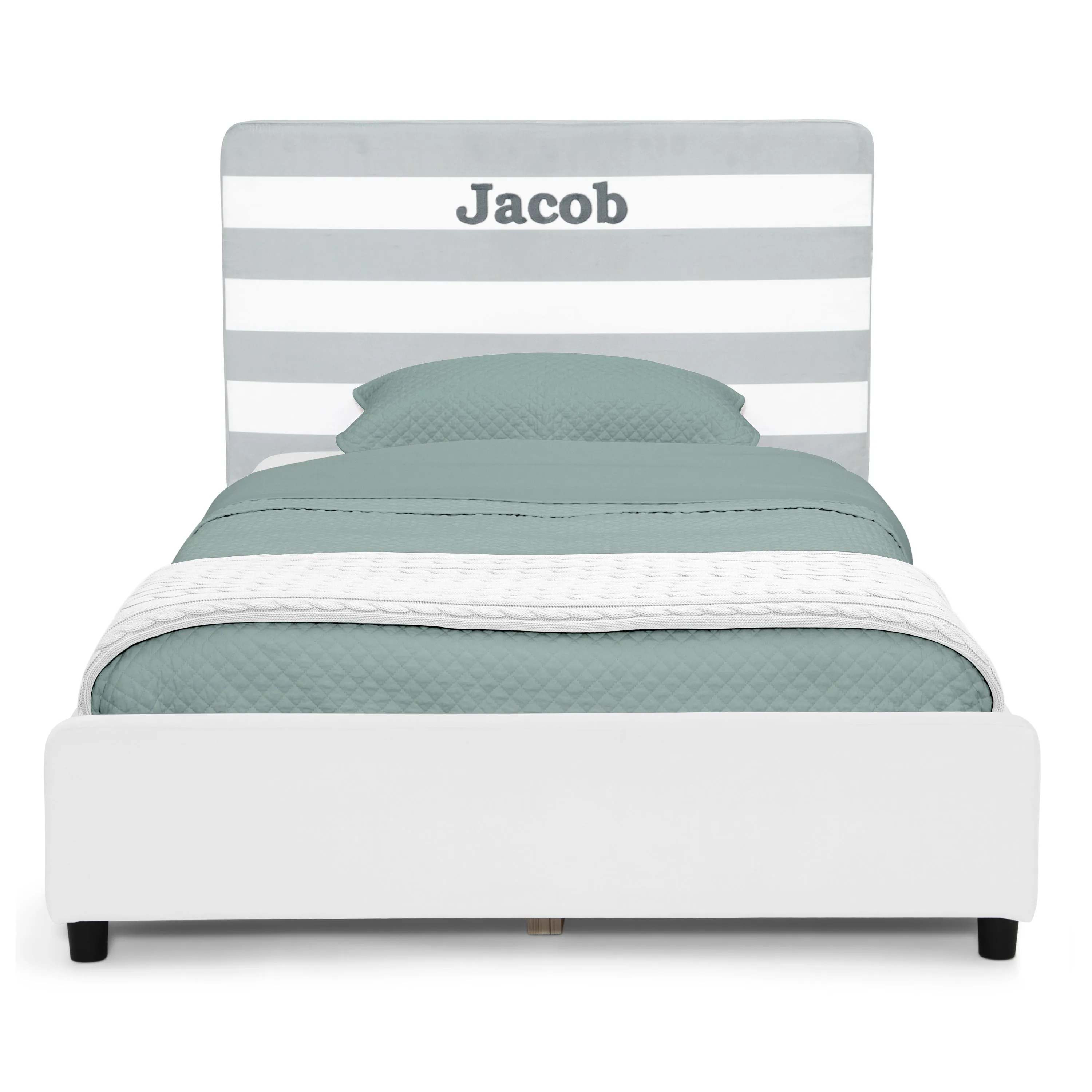 Personalized Upholstered  Twin Bed with Headboard