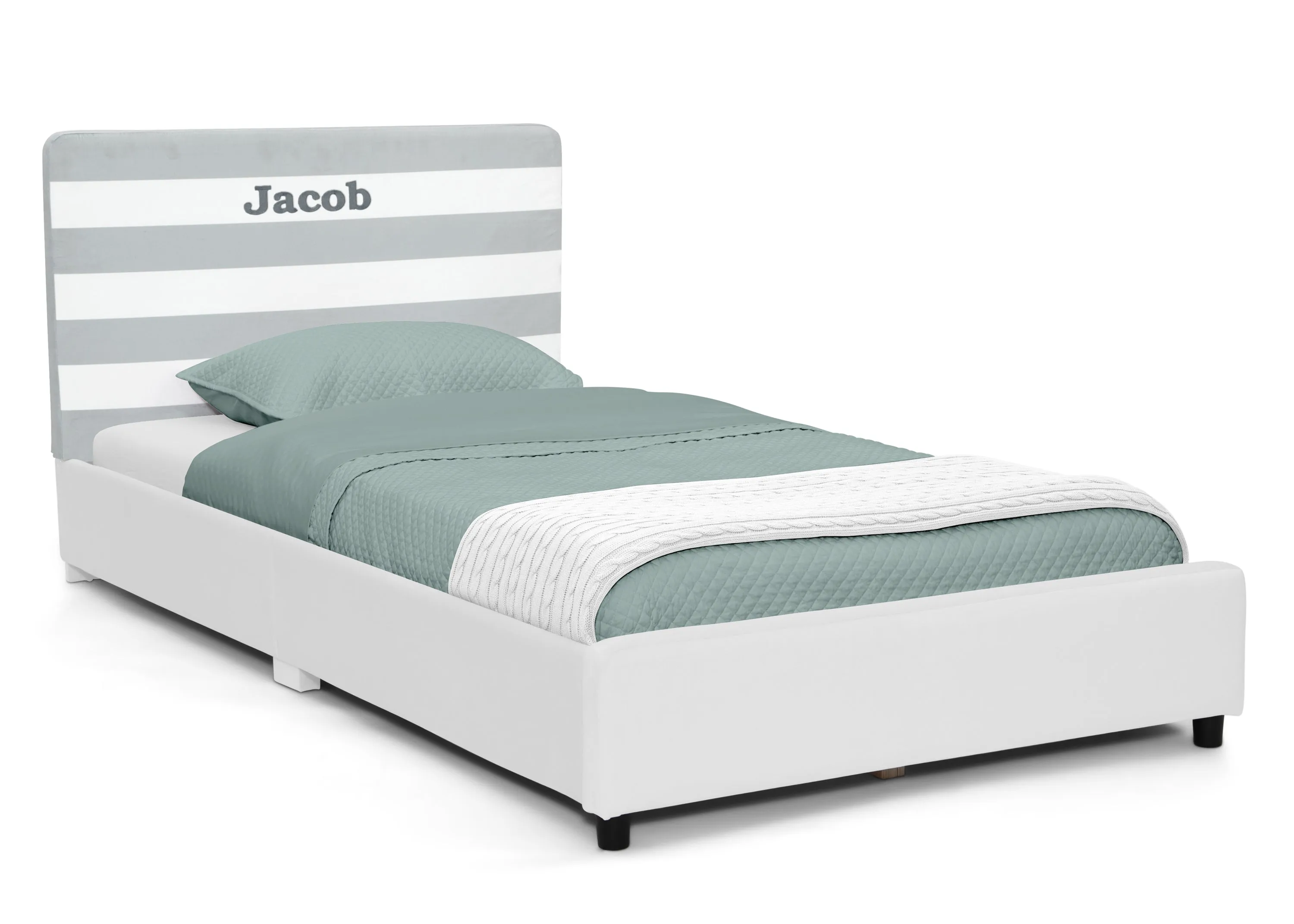 Personalized Upholstered  Twin Bed with Headboard