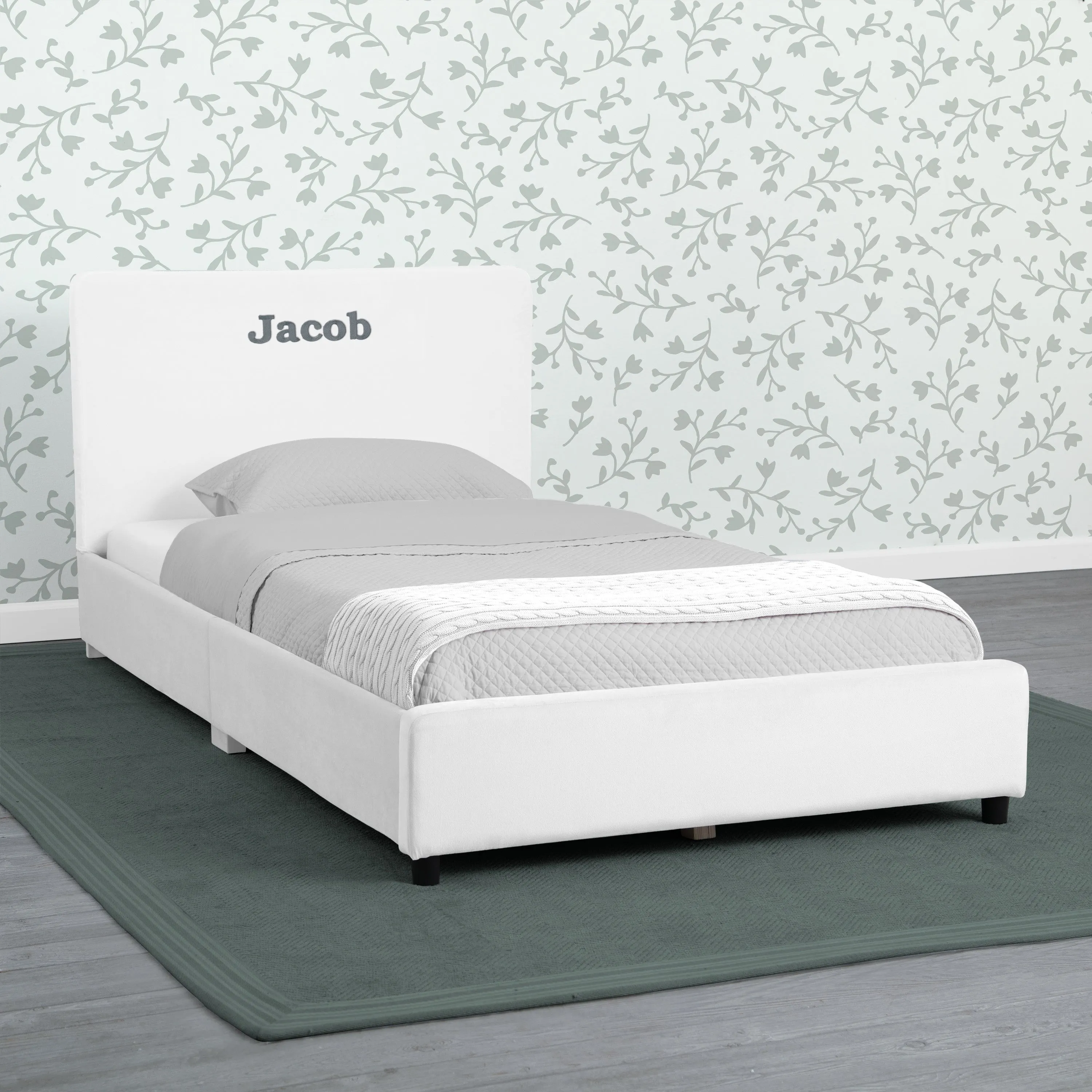 Personalized Upholstered  Twin Bed with Headboard