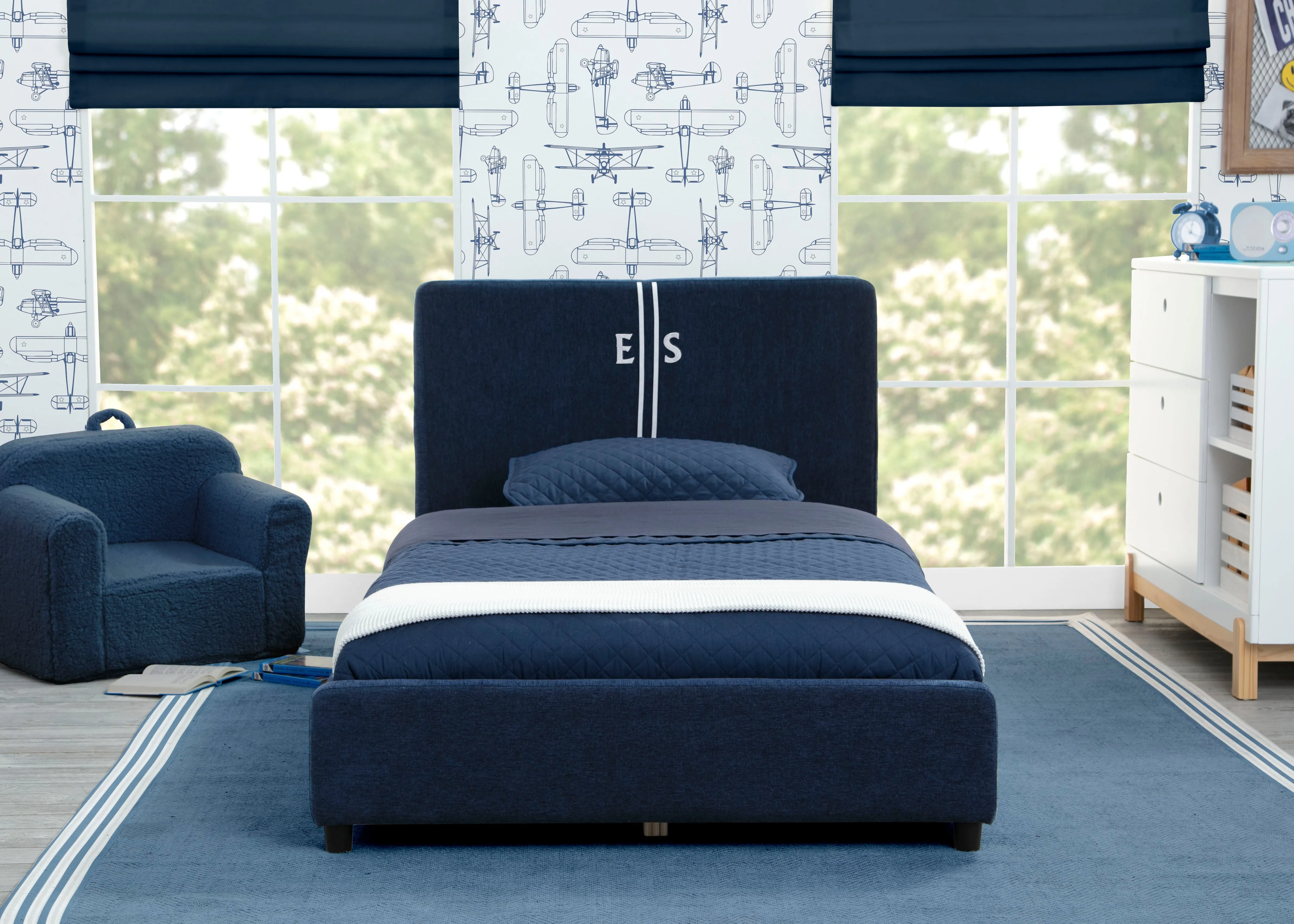 Personalized Upholstered  Twin Bed with Headboard