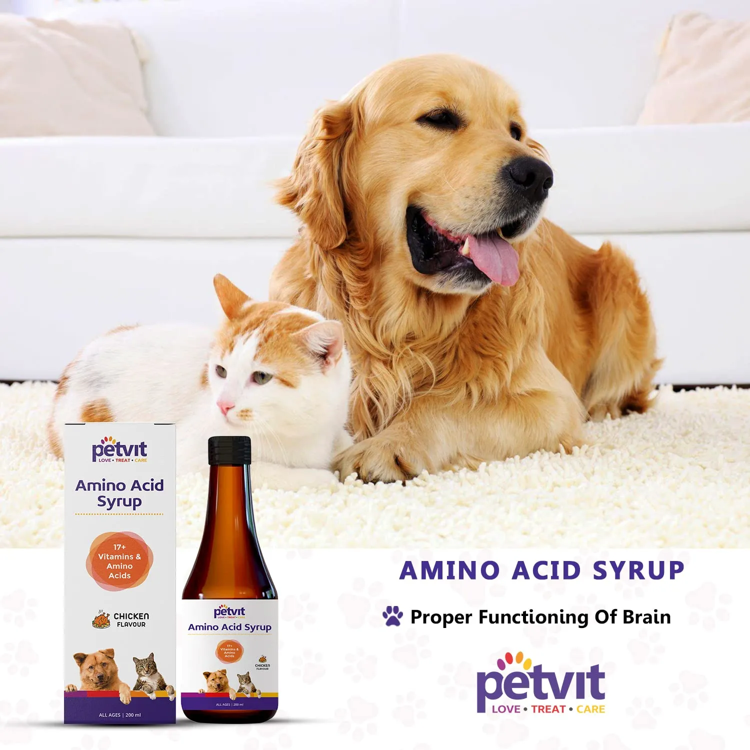 Petvit Dog Multivitamin Syrup | Amino Acid Enriched | 17  Multivitamin for Dog Health & Wellness | Essential Vitamins & Supplements | Chicken Flavor | 200ml