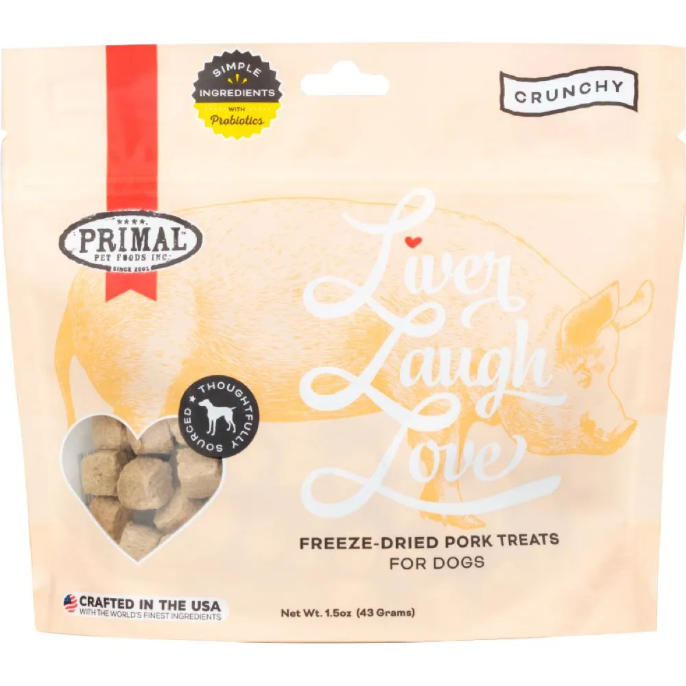 Primal Liver, Laugh, Love Pork Grain-Free Freeze-Dried Dog Treats 1.5oz