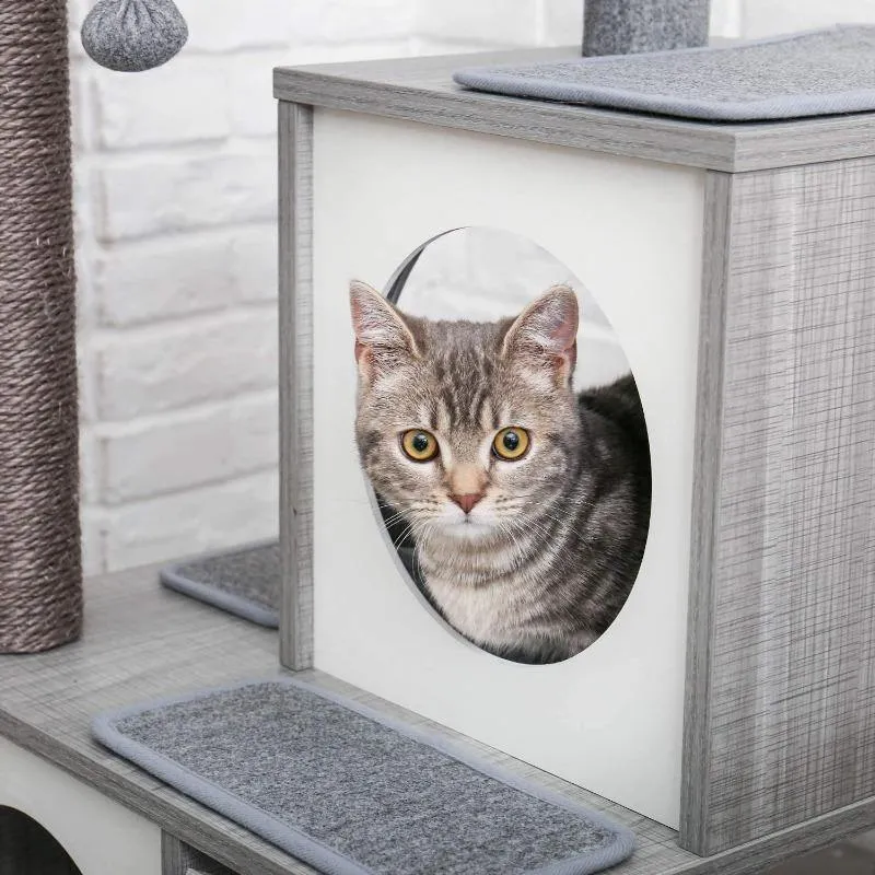 Stylish Cat Tree 35" Two House Plush Condo Sisal Scratcher Posts & Ramp