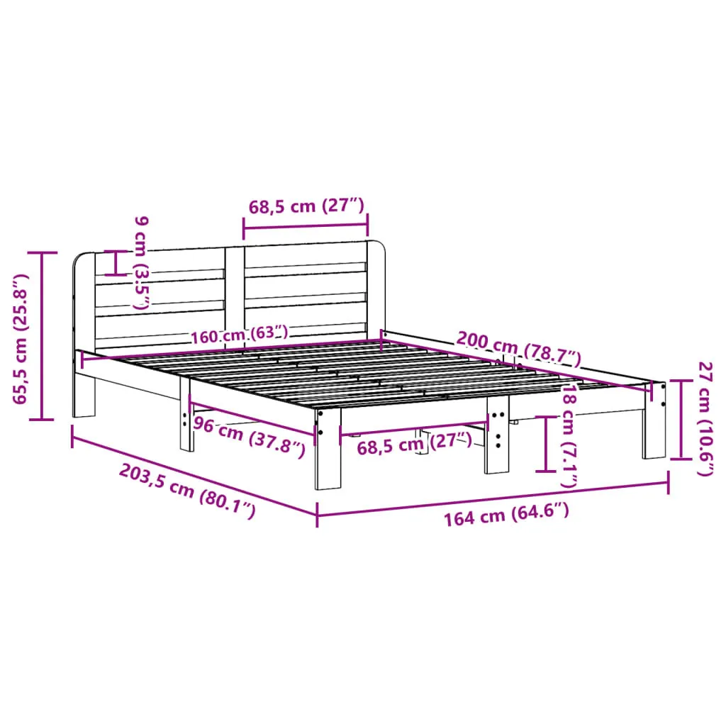 vidaXL Bed Frame without Mattress 160x200 cm Solid Wood Pine