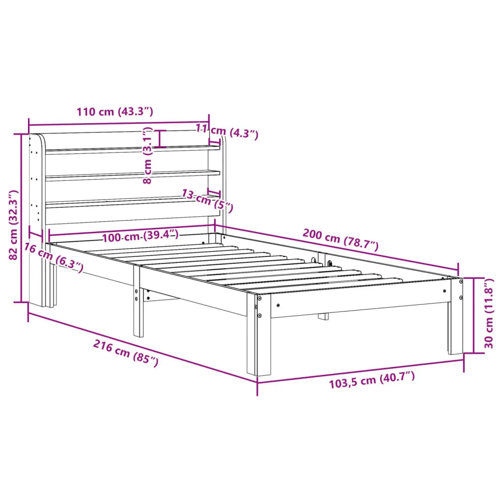 vidaXL Bed Frame without Mattress Wax Brown 100x200 cm Solid Wood Pine