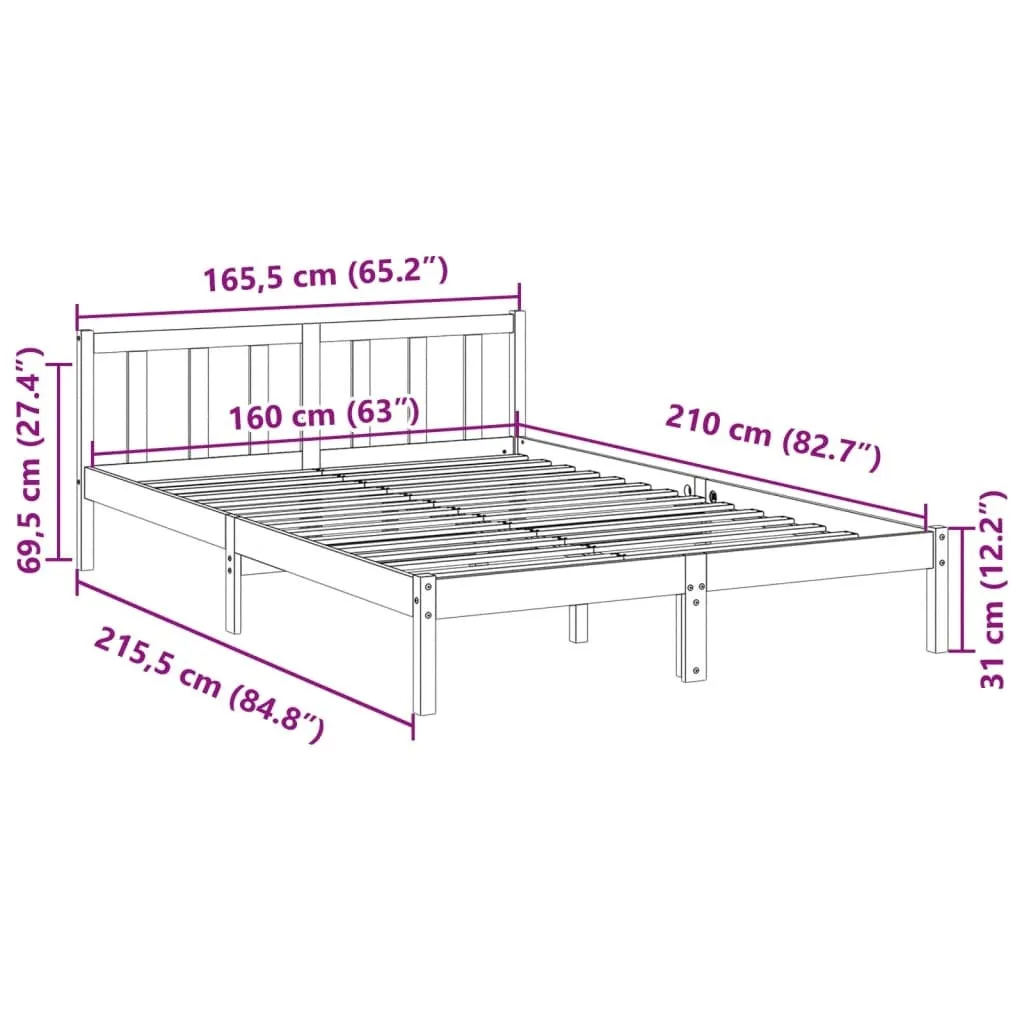 vidaXL Extra Long Bed Frame without Mattress White 160x210 cm Solid Wood Pine