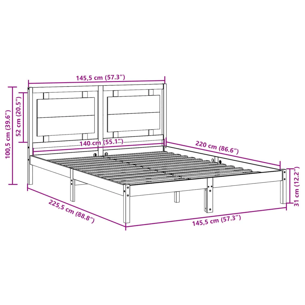 vidaXL Extra Long Bed Frame without Mattress?140x220 cm Solid Wood